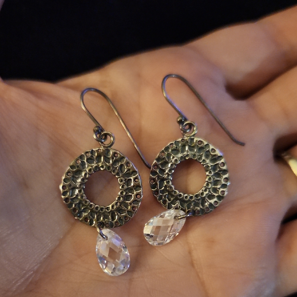 Silpada Silver and White Crystal Drop Earrings